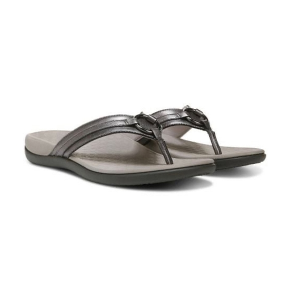 Vionic Tide Aloe Toe Post Sandal Pewter Leather - Picture 1 of 10